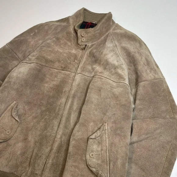 Vintage 90’s The Fox Collection Suede Leather Bomber Jacket Gray Chinstrap M - Picture 2 of 8